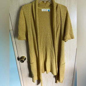 Sparrow Anthropologie Mustard Yellow Short Sleeve Open Cardigan sweater top Sz L